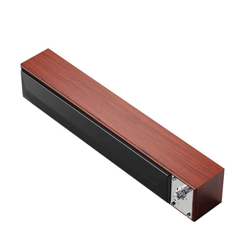 Computer Desktop Soundbar With Microphone, Home Use For Desktops And Laptops, Wired Wooden Bluetooth Mini Speaker.